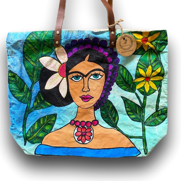 Frida Kahlo Inspired Large Hand Painted Tote - Picture 8 of 8